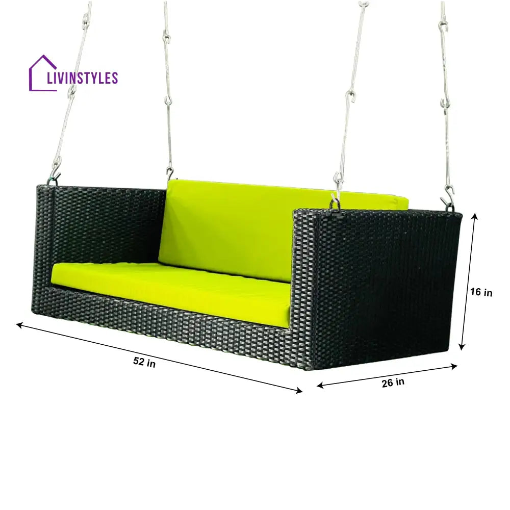 Castro Double Seater Hanging Swing Without Stand For Balcony Garden Swing (Black + Green) - Swings
