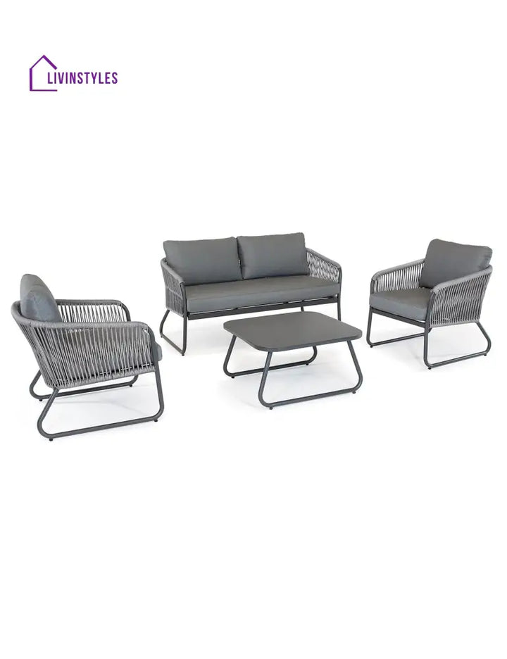 Casu Outdoor Garden Balcony Sofa Set 2 Seater 2 Single seater and 1 Center Table Set Braid & Rope (Grey) - Sofa Sets