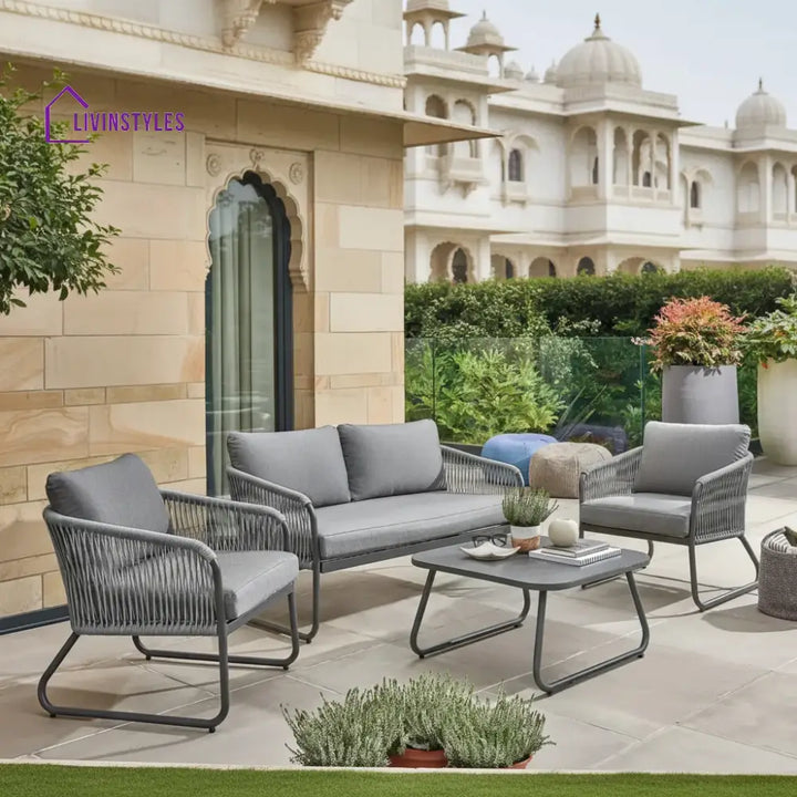 Casu Outdoor Garden Balcony Sofa Set 2 Seater 2 Single seater and 1 Center Table Set Braid & Rope (Grey) - Sofa Sets