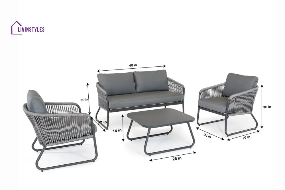 Casu Outdoor Garden Balcony Sofa Set 2 Seater 2 Single seater and 1 Center Table Set Braid & Rope (Grey) - Sofa Sets