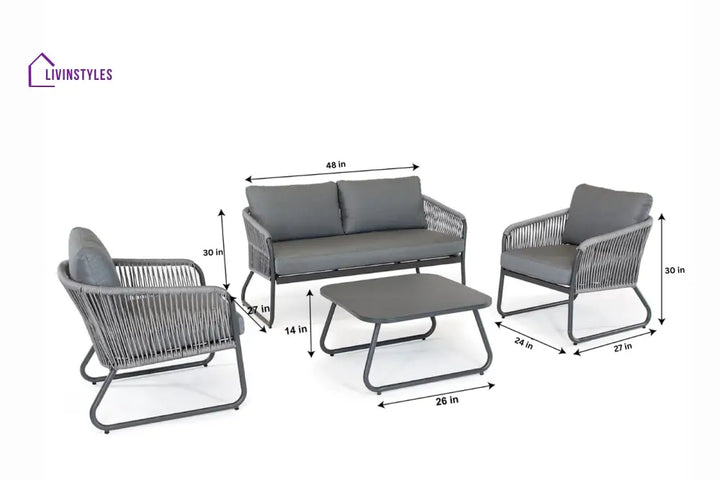 Casu Outdoor Garden Balcony Sofa Set 2 Seater 2 Single seater and 1 Center Table Set Braid & Rope (Grey) - Sofa Sets