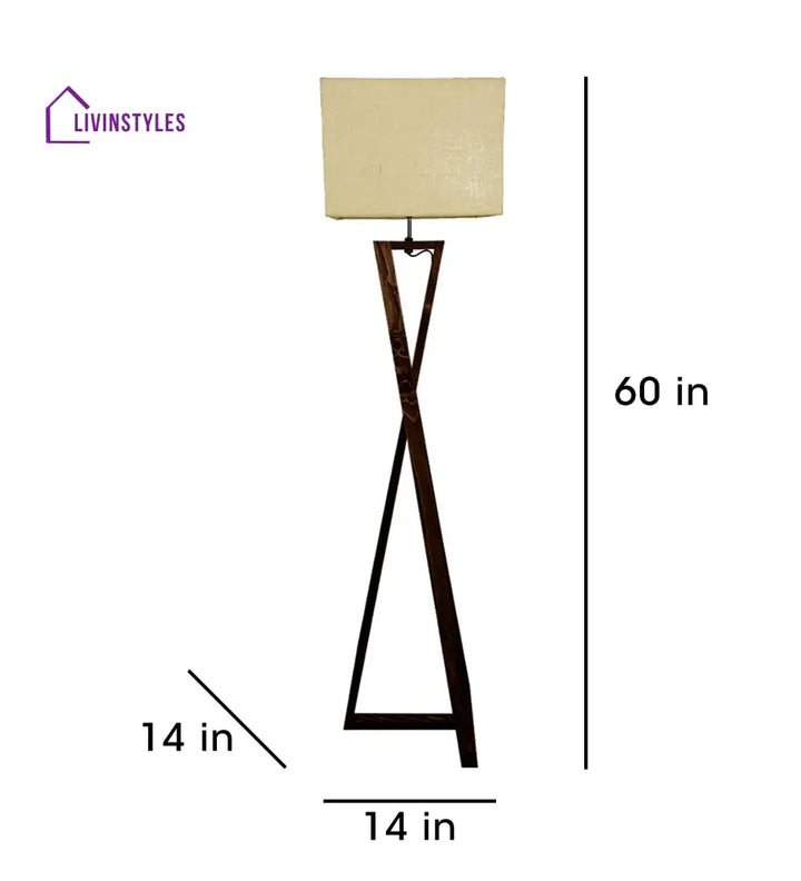 Catapult Wooden Floor Lamp With Brown Base And Premium Beige Fabric Lampshade Lamps