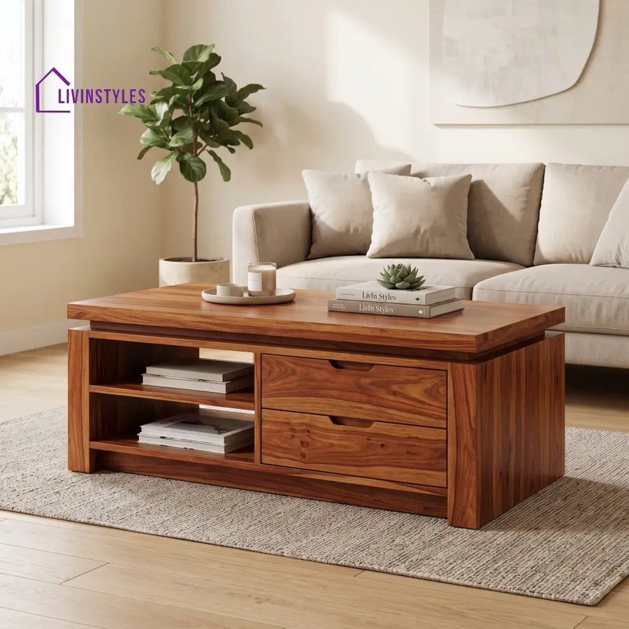 Cécile Wooden Coffee Table for Living Room | Tea Table | Teapoy | Center table