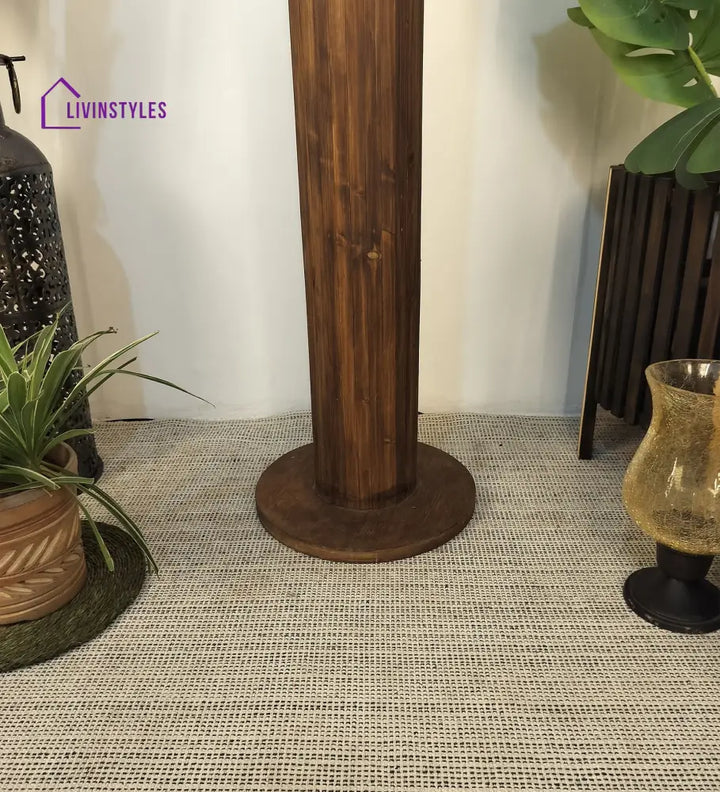 Cedar Wooden Floor Lamp With Brown Base And Beige Fabric Lampshade Lamps