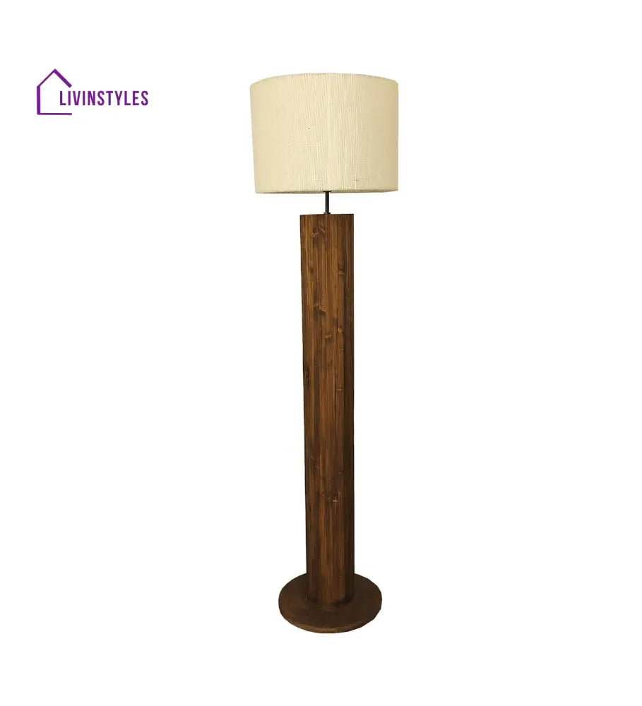 Cedar Wooden Floor Lamp With Brown Base And Beige Fabric Lampshade Lamps