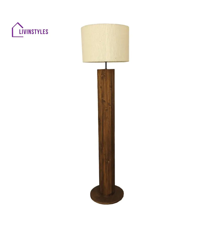 Cedar Wooden Floor Lamp With Brown Base And Beige Fabric Lampshade Lamps