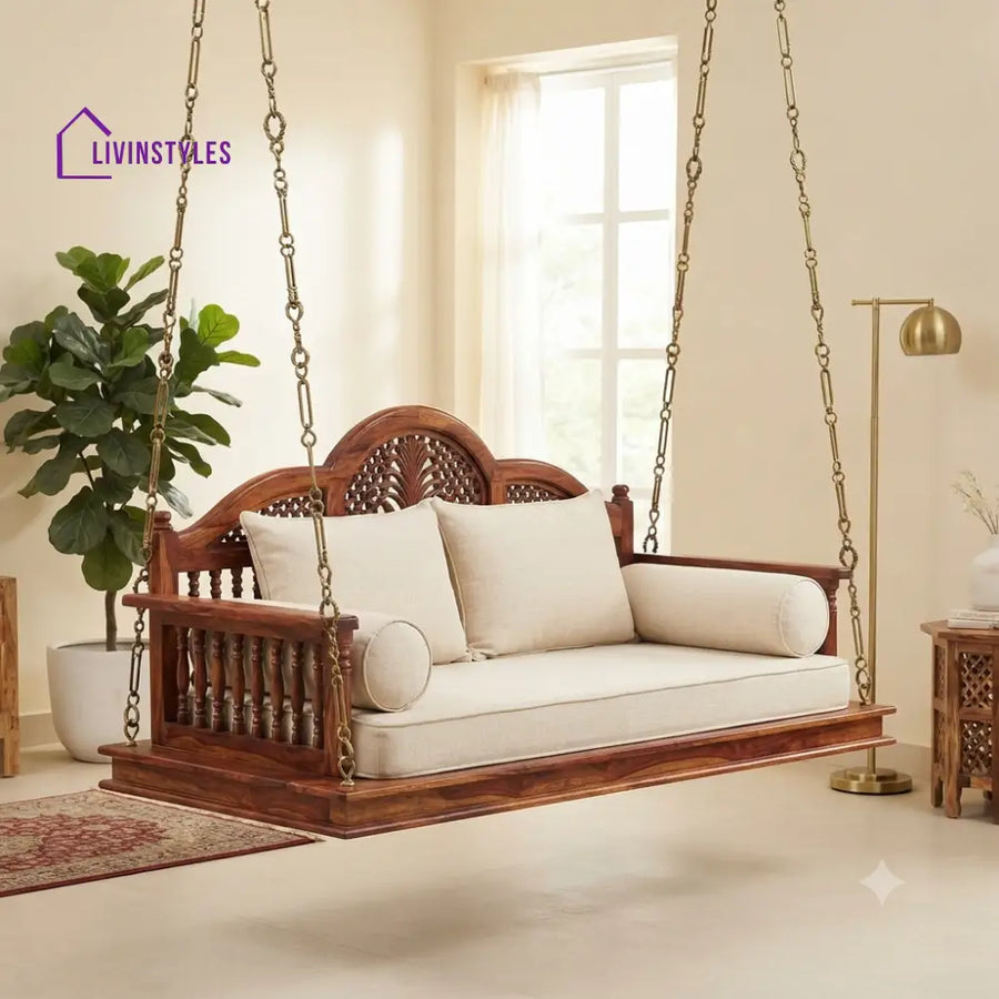 Cédric 2 Seater Wooden Swing for Home | Wooden Jhula for home