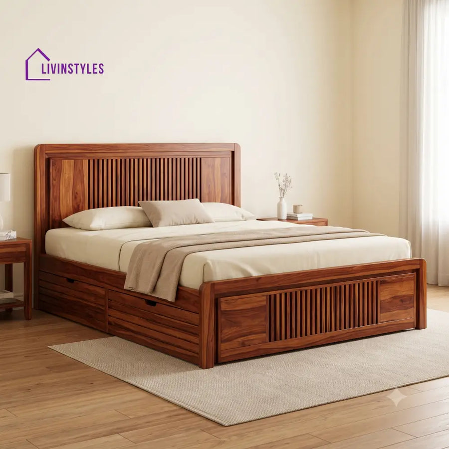 Cedric Premium Wooden Bed with Drawer Storage | King Size Bed & Queen Size Bed Online