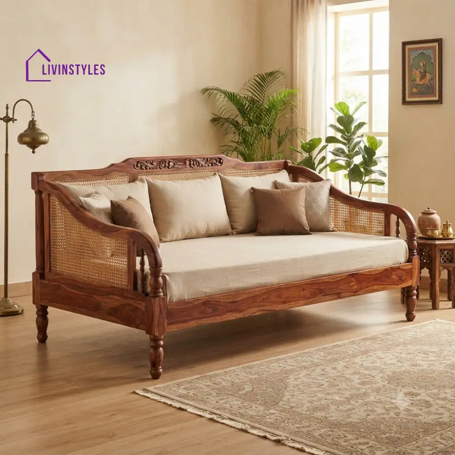 Cédric Wooden Divan Bed for Living Room | Solid Sheesham Wood