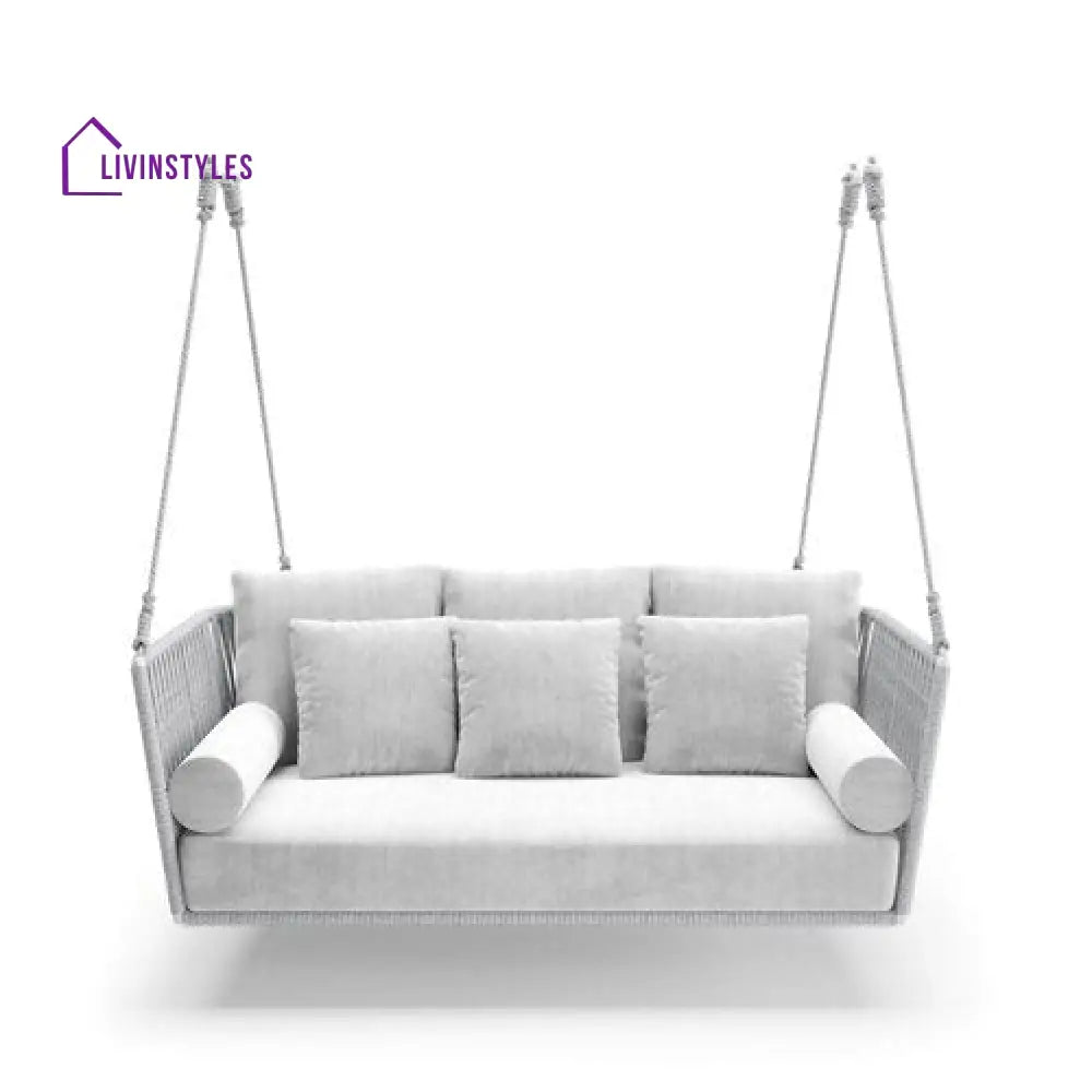 Celeste Double Seater Hanging Swing Without Stand For Balcony Garden Swing (Silver) Braided & Rope - Swings