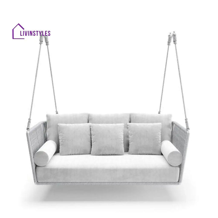 Celeste Double Seater Hanging Swing Without Stand For Balcony Garden Swing (Silver) Braided & Rope - Swings