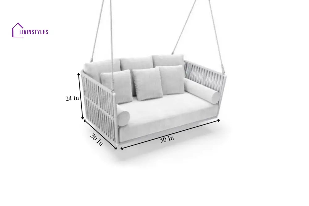 Celeste Double Seater Hanging Swing Without Stand For Balcony Garden Swing (Silver) Braided & Rope - Swings