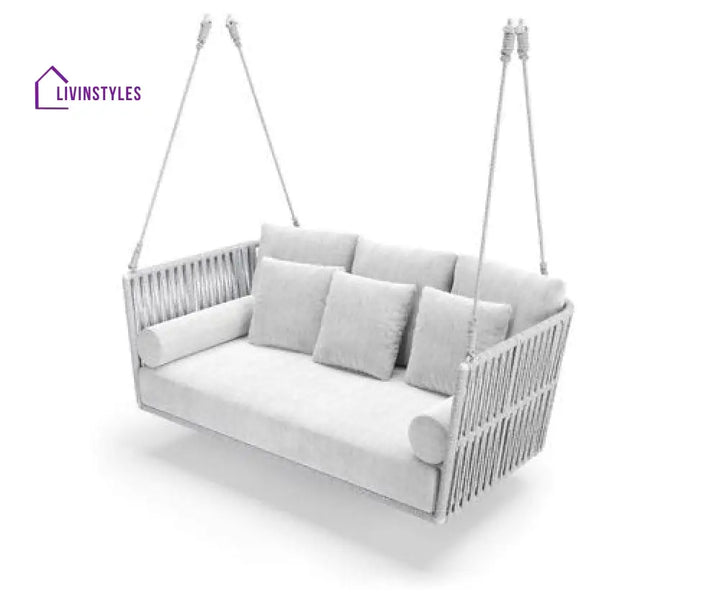 Celeste Double Seater Hanging Swing Without Stand For Balcony Garden Swing (Silver) Braided & Rope - Swings