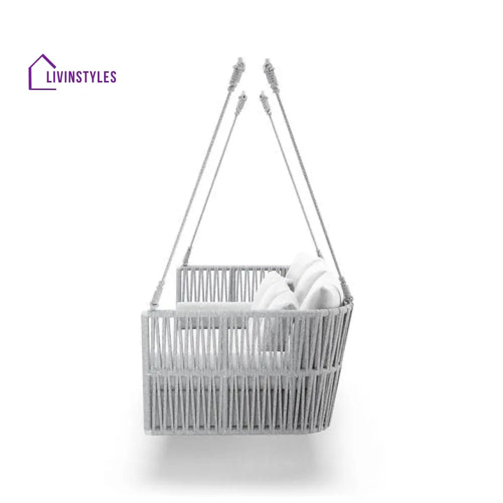 Celeste Double Seater Hanging Swing Without Stand For Balcony Garden Swing (Silver) Braided & Rope - Swings