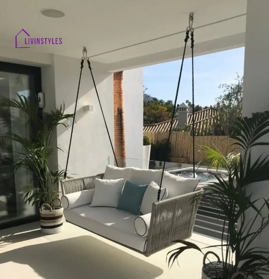 Celeste Double Seater Hanging Swing Without Stand For Balcony Garden Swing (Silver) Braided & Rope - Swings