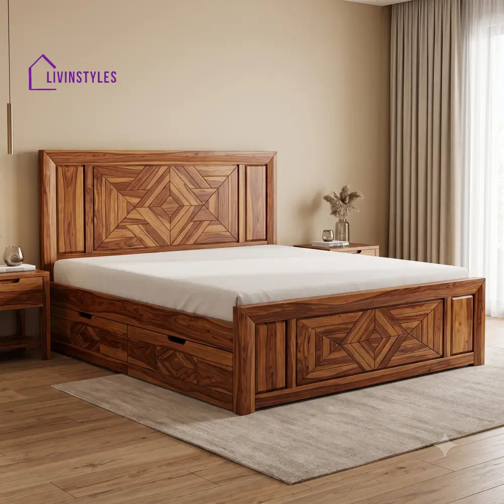 Celeste Premium Wooden Bed with Drawer Storage | King Size Bed & Queen Size Bed Online