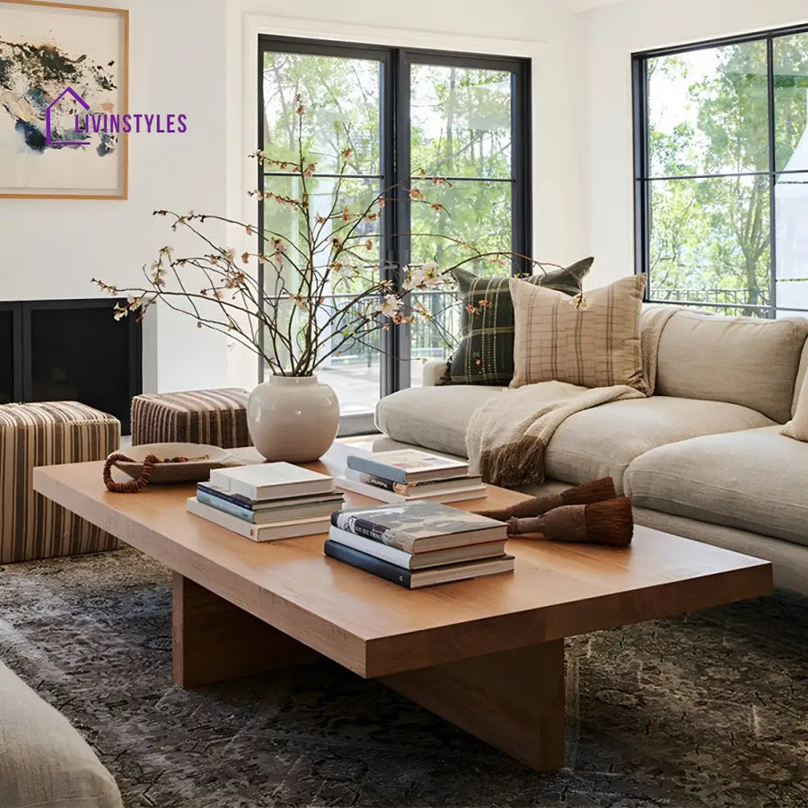Celeste Solid Wood Coffee Table for Living Room | Rectangle Shape | Plus Type Legs