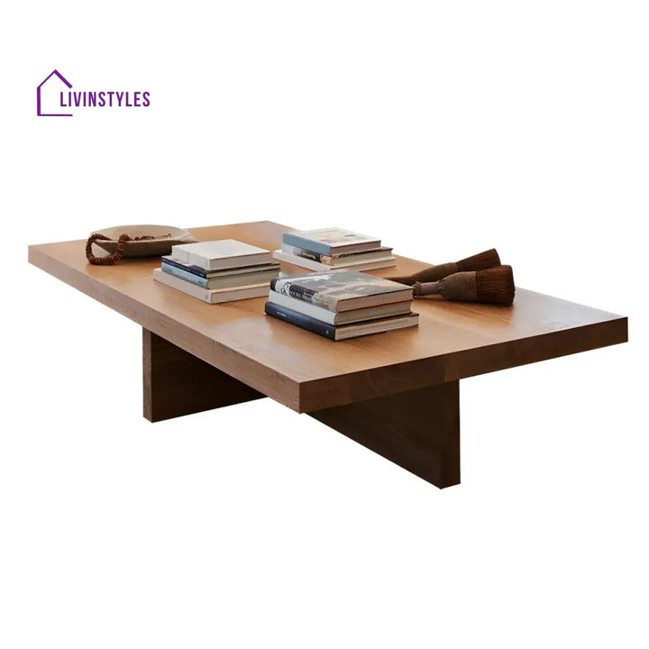 Celeste Solid Wood Coffee Table for Living Room | Rectangle Shape | Plus Type Legs