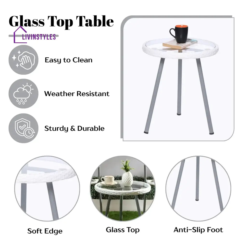 Celestia 3-Piece Outdoor White Rope Patio Set - Patio Set