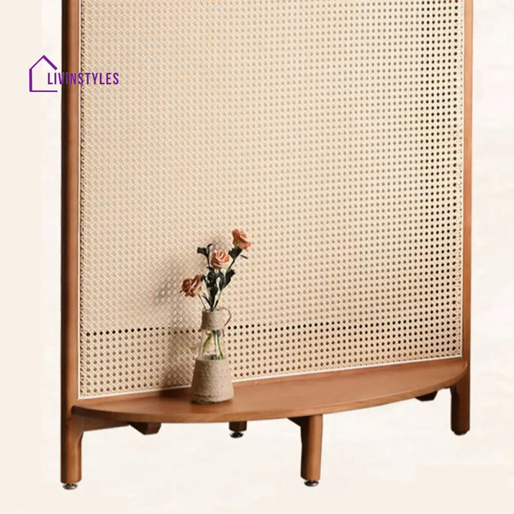 Celestia Wooden and Cane Weaving Room Partition for Living Room