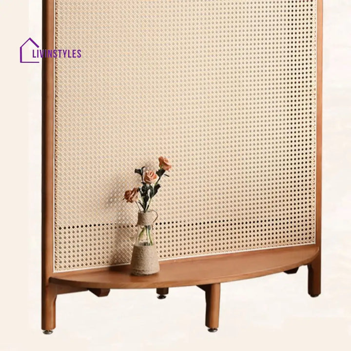 Celestia Wooden and Cane Weaving Room Partition for Living Room