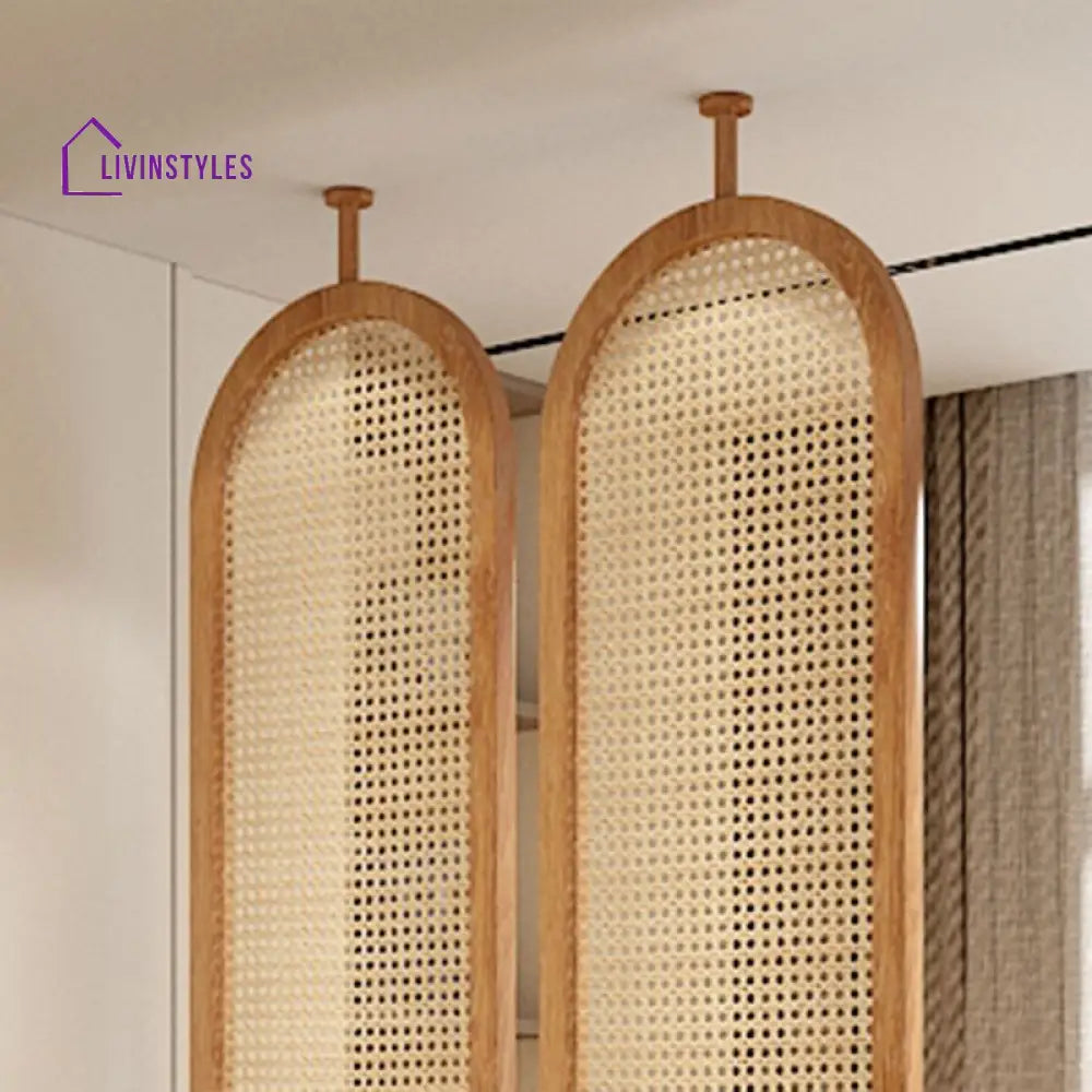 Celestia Wooden and Cane Weaving Room Partition for Living Room