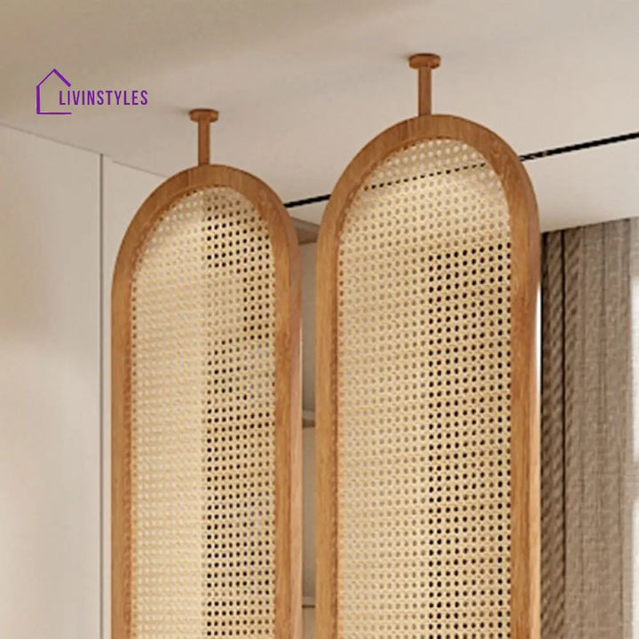 Celestia Wooden and Cane Weaving Room Partition for Living Room