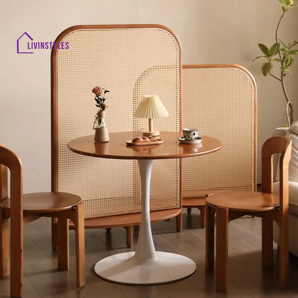 Celestia Wooden and Cane Weaving Room Partition for Living Room