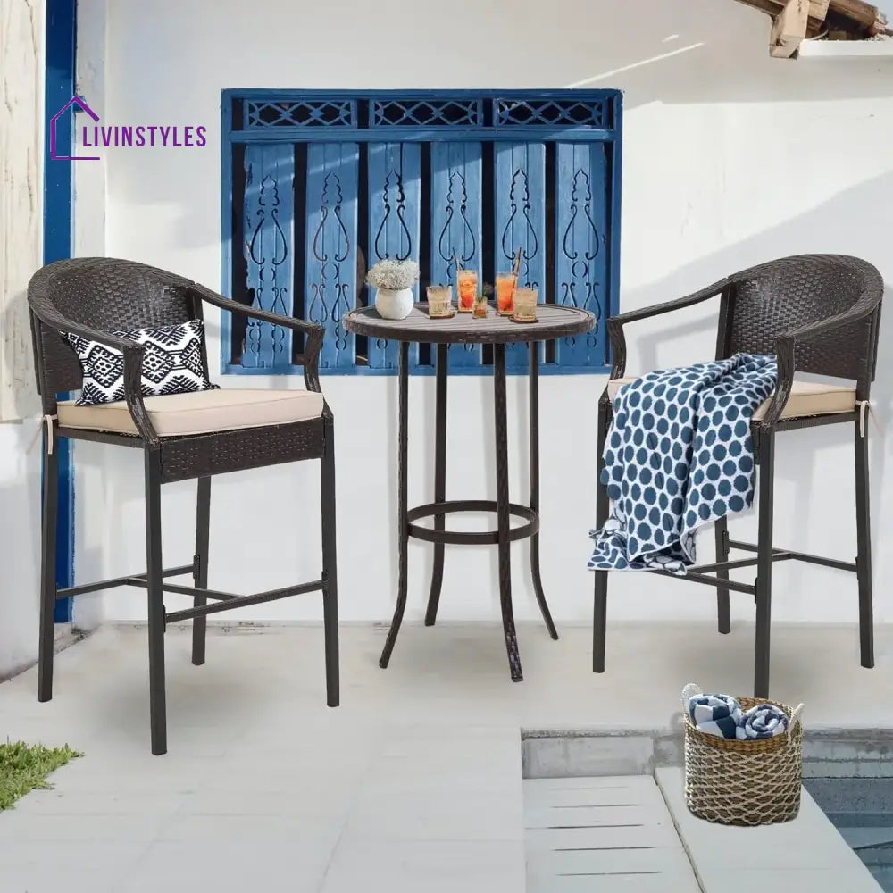 Celestina Outdoor Rattan Wicker Bar Set with Round Table - Bar Set