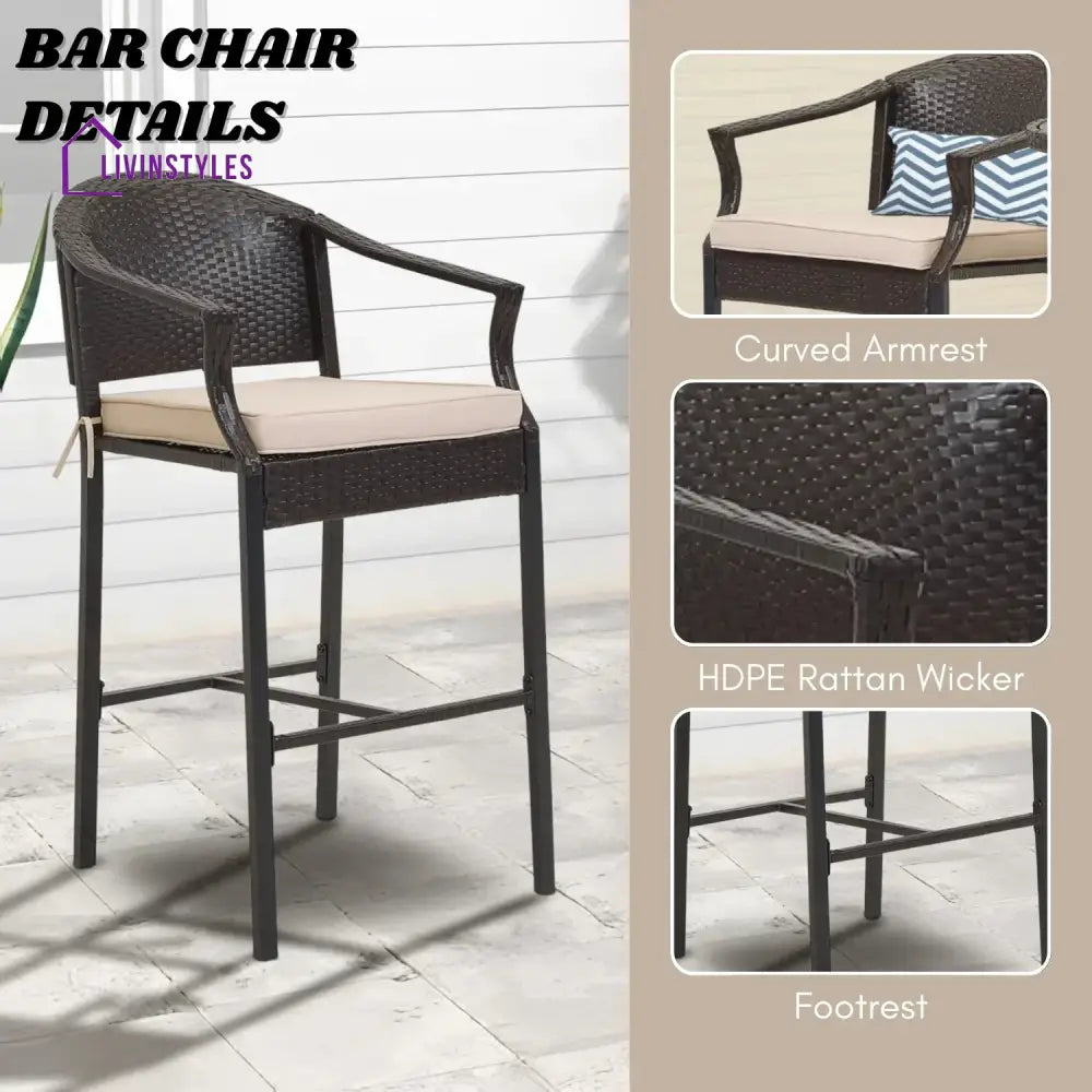 Celestina Outdoor Rattan Wicker Bar Set with Round Table - Bar Set