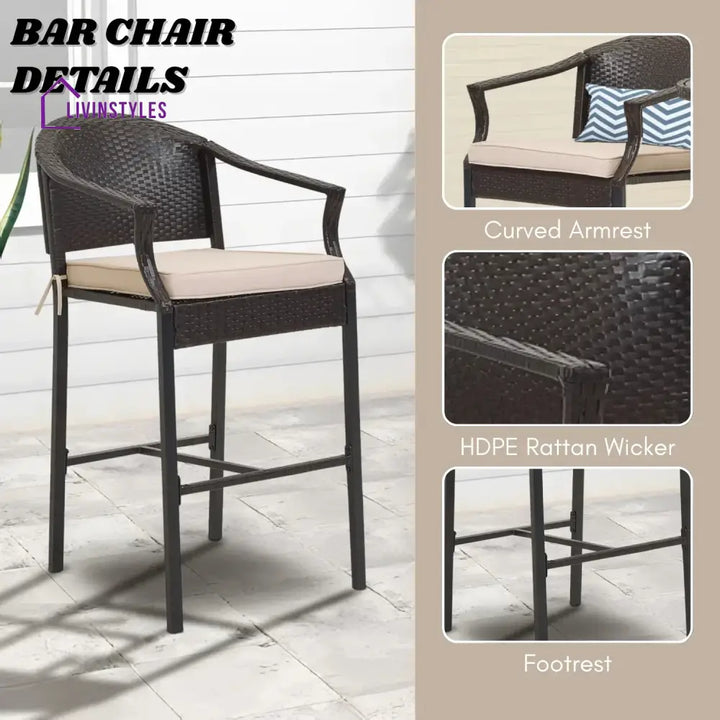Celestina Outdoor Rattan Wicker Bar Set with Round Table - Bar Set
