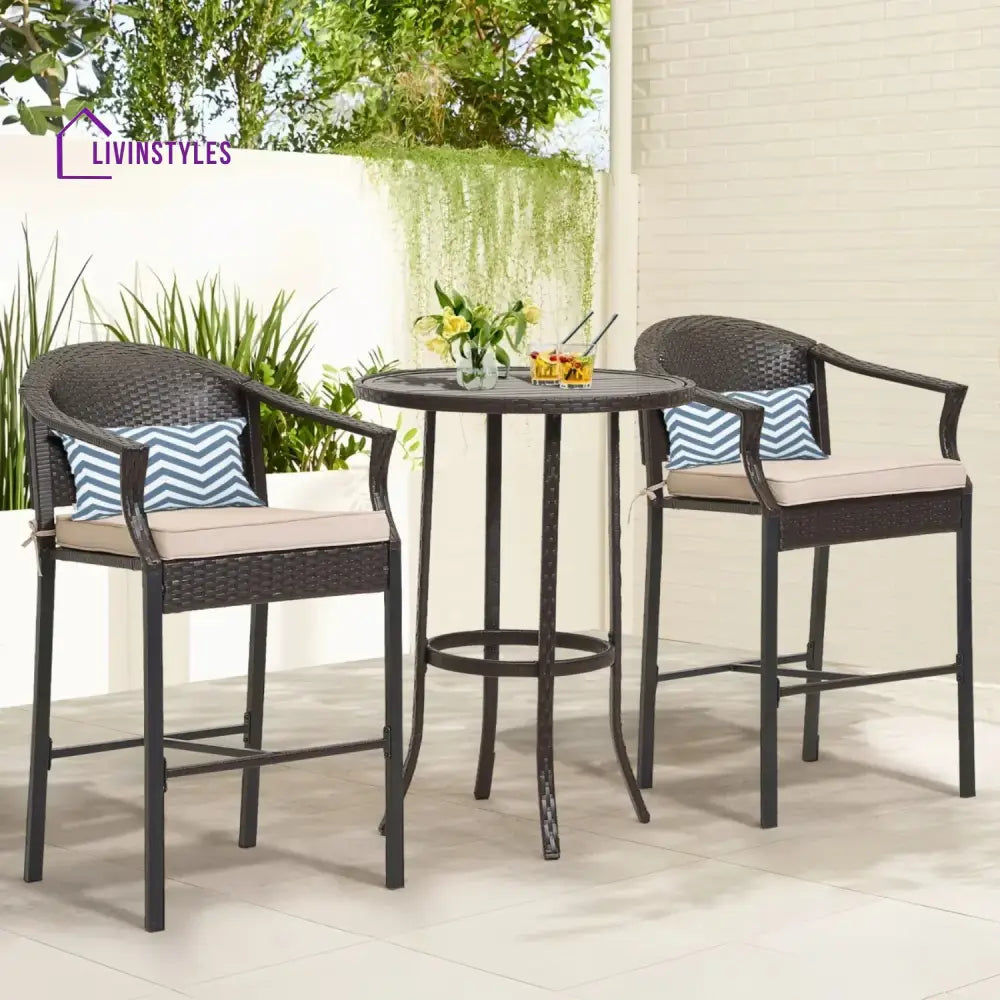 Celestina Outdoor Rattan Wicker Bar Set with Round Table - Bar Set