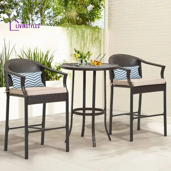 Celestina Outdoor Rattan Wicker Bar Set with Round Table - Bar Set