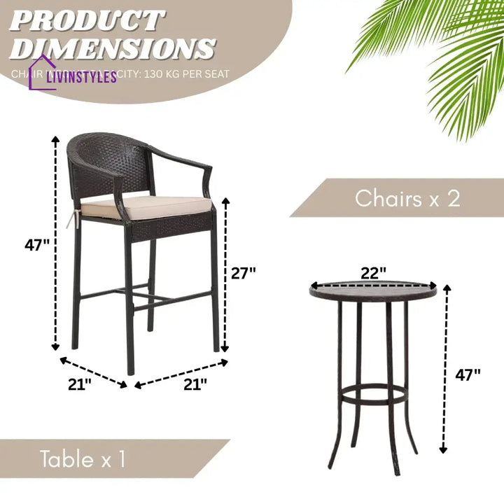 Celestina Outdoor Rattan Wicker Bar Set with Round Table - Bar Set