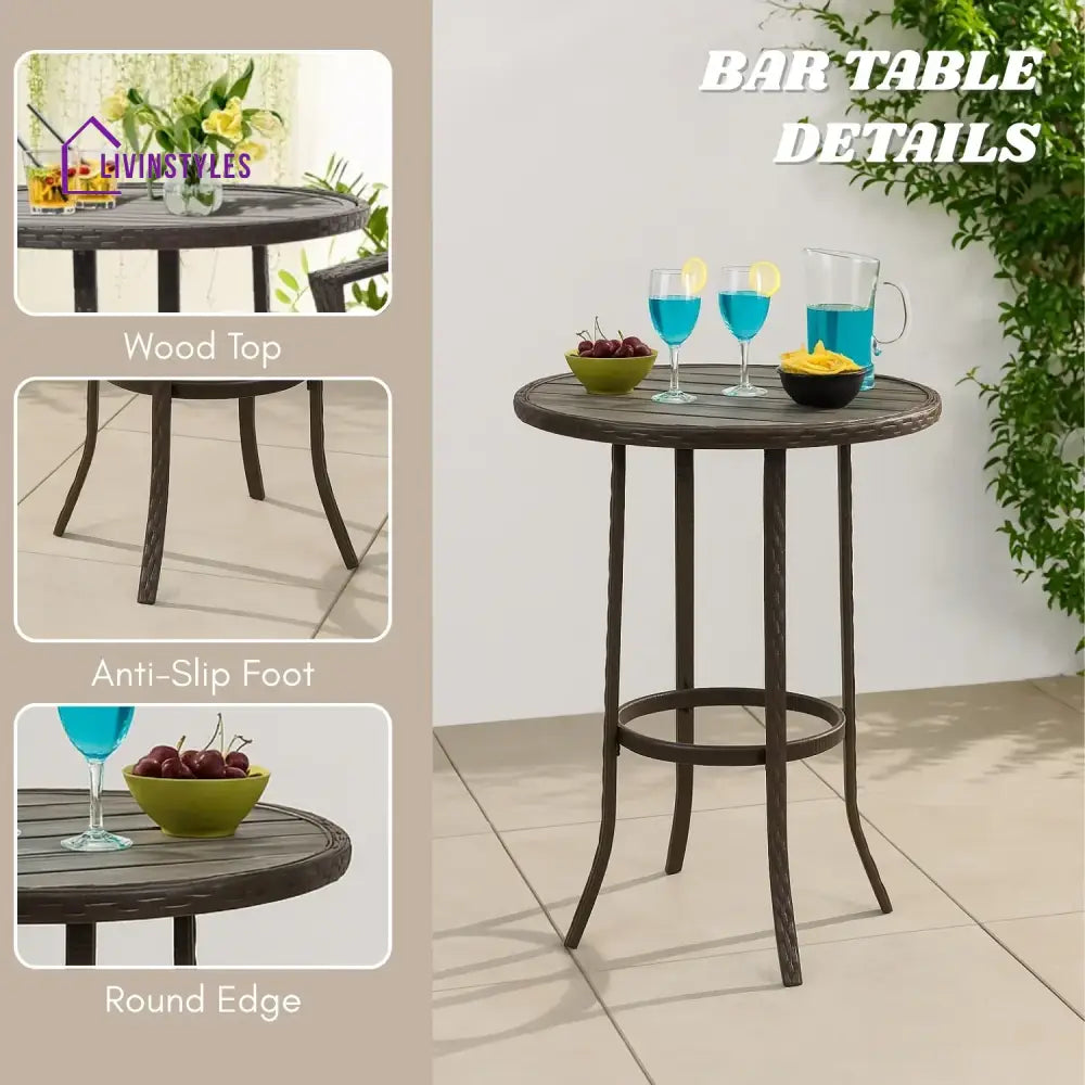 Celestina Outdoor Rattan Wicker Bar Set with Round Table - Bar Set