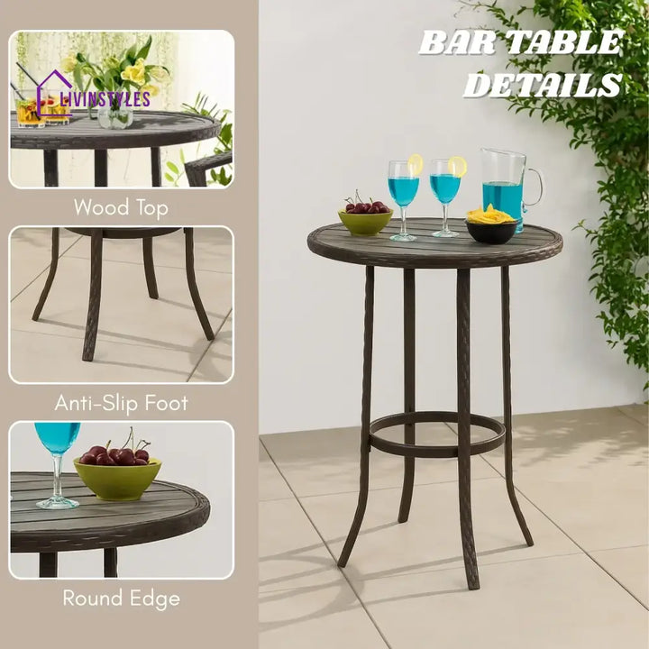 Celestina Outdoor Rattan Wicker Bar Set with Round Table - Bar Set