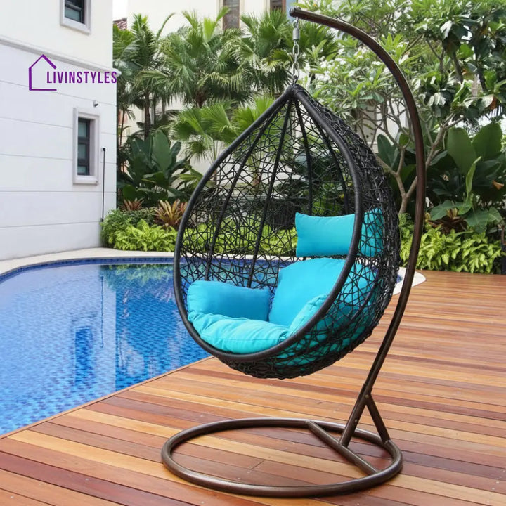Celestino Single Seater Hanging Swing With Stand For Balcony Garden Swing (Black) - Swings