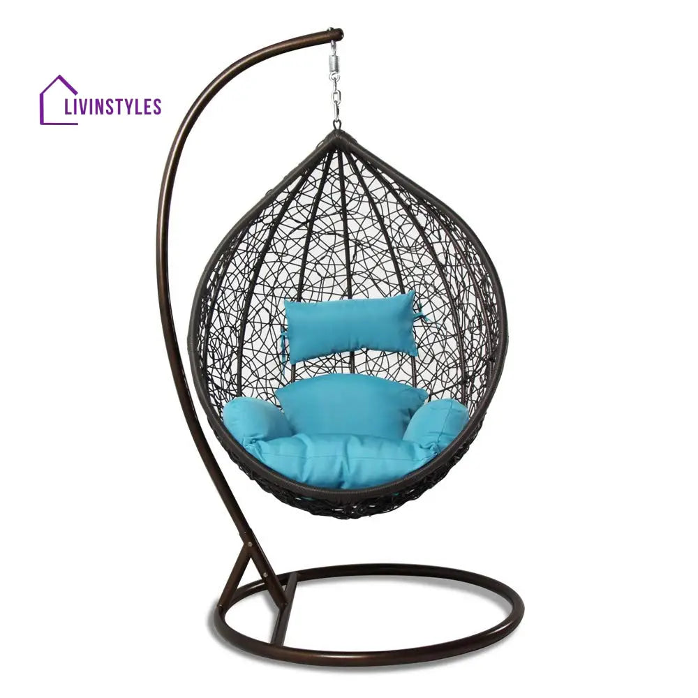 Celestino Single Seater Hanging Swing With Stand For Balcony Garden Swing (Black) - Swings
