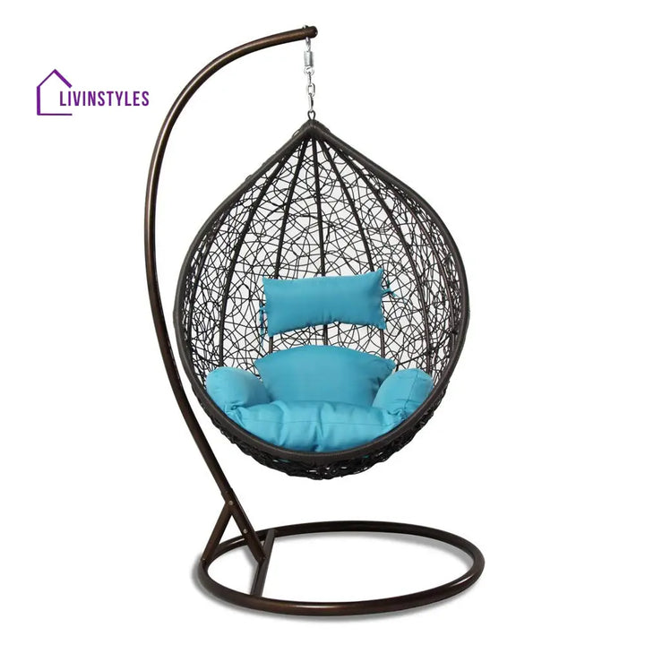 Celestino Single Seater Hanging Swing With Stand For Balcony Garden Swing (Black) - Swings