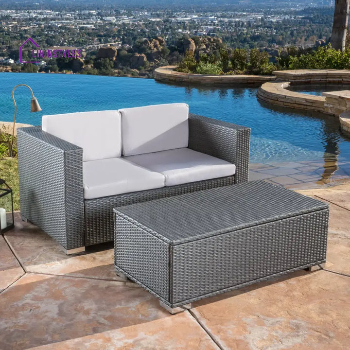 Celi Outdoor Patio Sofa Set 2 Seater and 1 Center table Set (Dark Grey) - Sofa Sets