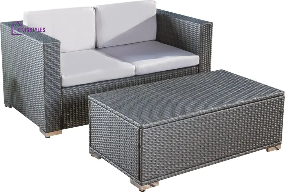 Celi Outdoor Patio Sofa Set 2 Seater and 1 Center table Set (Dark Grey) - Sofa Sets