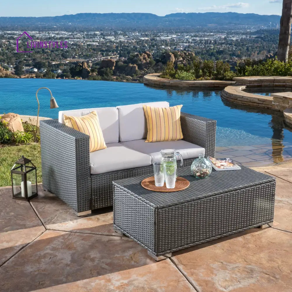 Celi Outdoor Patio Sofa Set 2 Seater and 1 Center table Set (Dark Grey) - Sofa Sets