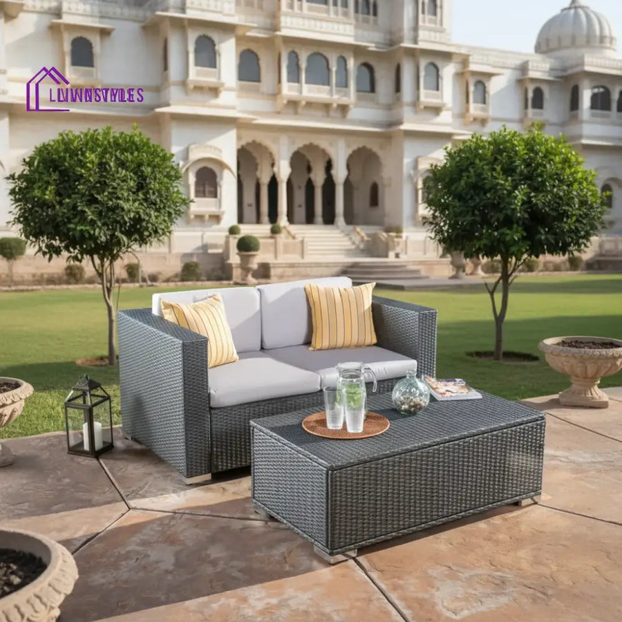 Celi Outdoor Patio Sofa Set 2 Seater and 1 Center table Set (Dark Grey) - Sofa Sets
