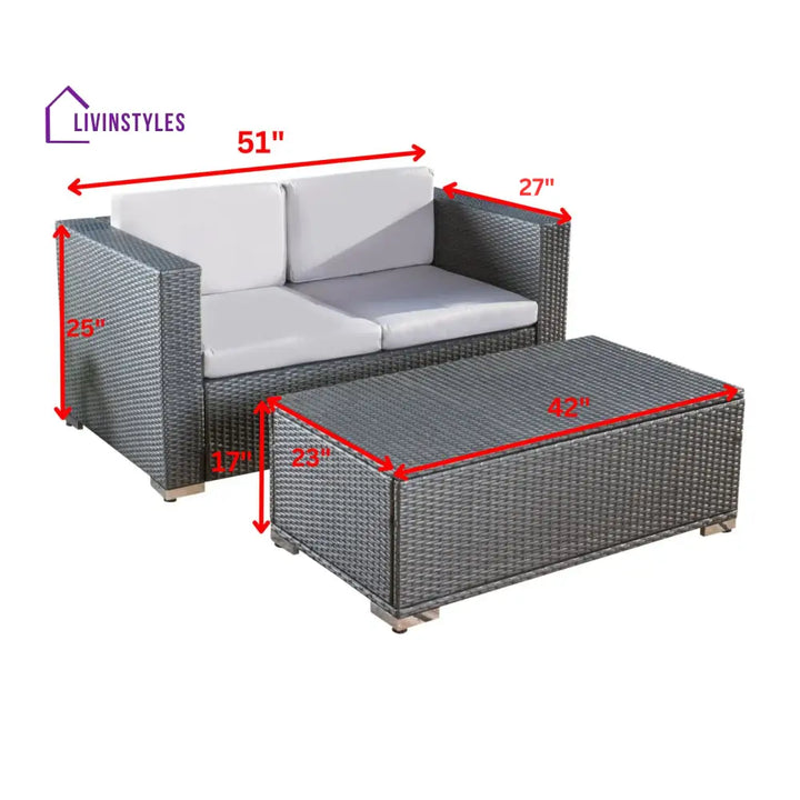 Celi Outdoor Patio Sofa Set 2 Seater and 1 Center table Set (Dark Grey) - Sofa Sets