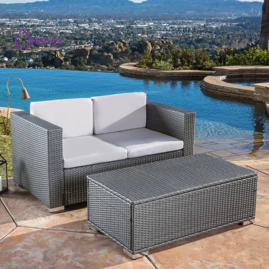 Celi Outdoor Patio Sofa Set 2 Seater and 1 Center table Set (Dark Grey) - Sofa Sets