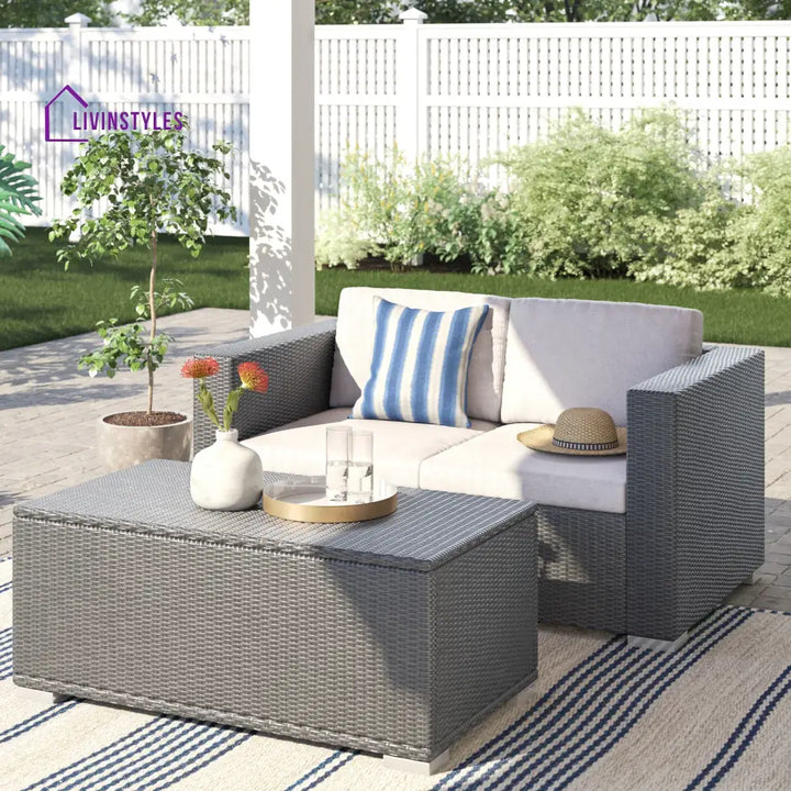 Celi Outdoor Patio Sofa Set 2 Seater and 1 Center table Set (Dark Grey) - Sofa Sets