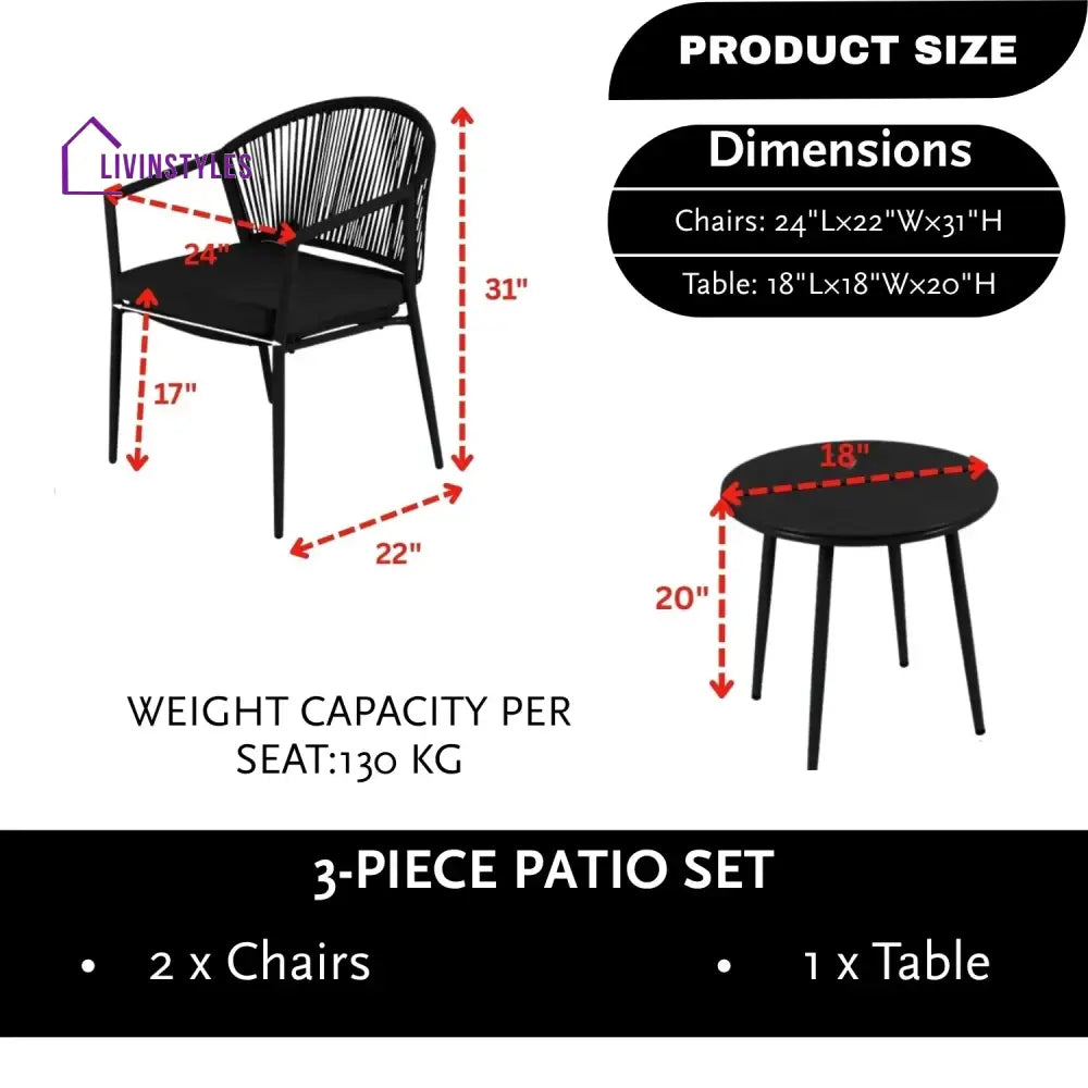 Celia 3 Piece Garden Outdoor Rope Patio Set - Patio Set