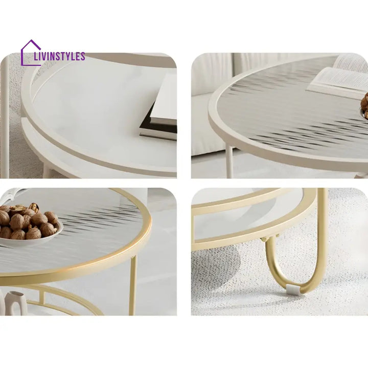 Celina Stainless Steel Frame and Fluted Glass Top Coffee Table for Living Room