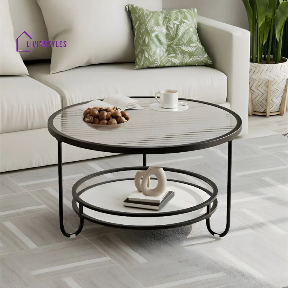 Celina Stainless Steel Frame and Fluted Glass Top Coffee Table for Living Room