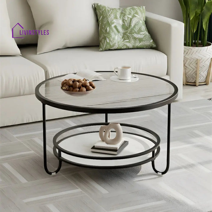Celina Stainless Steel Frame and Fluted Glass Top Coffee Table for Living Room